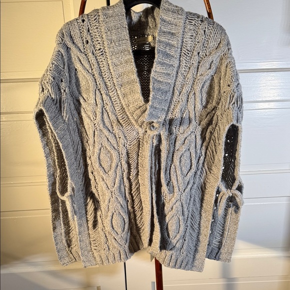Anthro Sleeping On Snow Cable Knit Tie Side Poncho Cardigan Angora Wool OS - Picture 7 of 11